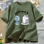 Load image into Gallery viewer, Summer Funny Cat and Fan Graphic T-Shirt - Cotton Harajuku Streetwear