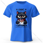 Load image into Gallery viewer, Coffee Loving Cat Print T-Shirt - 100% Cotton Unisex Round Neck Tee