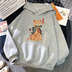 Load image into Gallery viewer, Japanese Cartoon Cat Ukiyo-E Print Hoodie - Women's Hip Hop Fleece