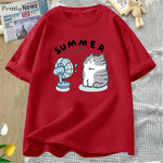 Load image into Gallery viewer, Summer Funny Cat and Fan Graphic T-Shirt - Cotton Harajuku Streetwear