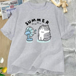 Load image into Gallery viewer, Summer Funny Cat and Fan Graphic T-Shirt - Cotton Harajuku Streetwear