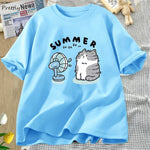 Load image into Gallery viewer, Summer Funny Cat and Fan Graphic T-Shirt - Cotton Harajuku Streetwear