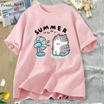 Load image into Gallery viewer, Summer Funny Cat and Fan Graphic T-Shirt - Cotton Harajuku Streetwear
