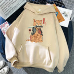Load image into Gallery viewer, Japanese Cartoon Cat Ukiyo-E Print Hoodie - Women's Hip Hop Fleece