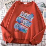 Load image into Gallery viewer, Fun Mischievous Cat Print Hoodie - Loose Comfortable Fleece Pullover