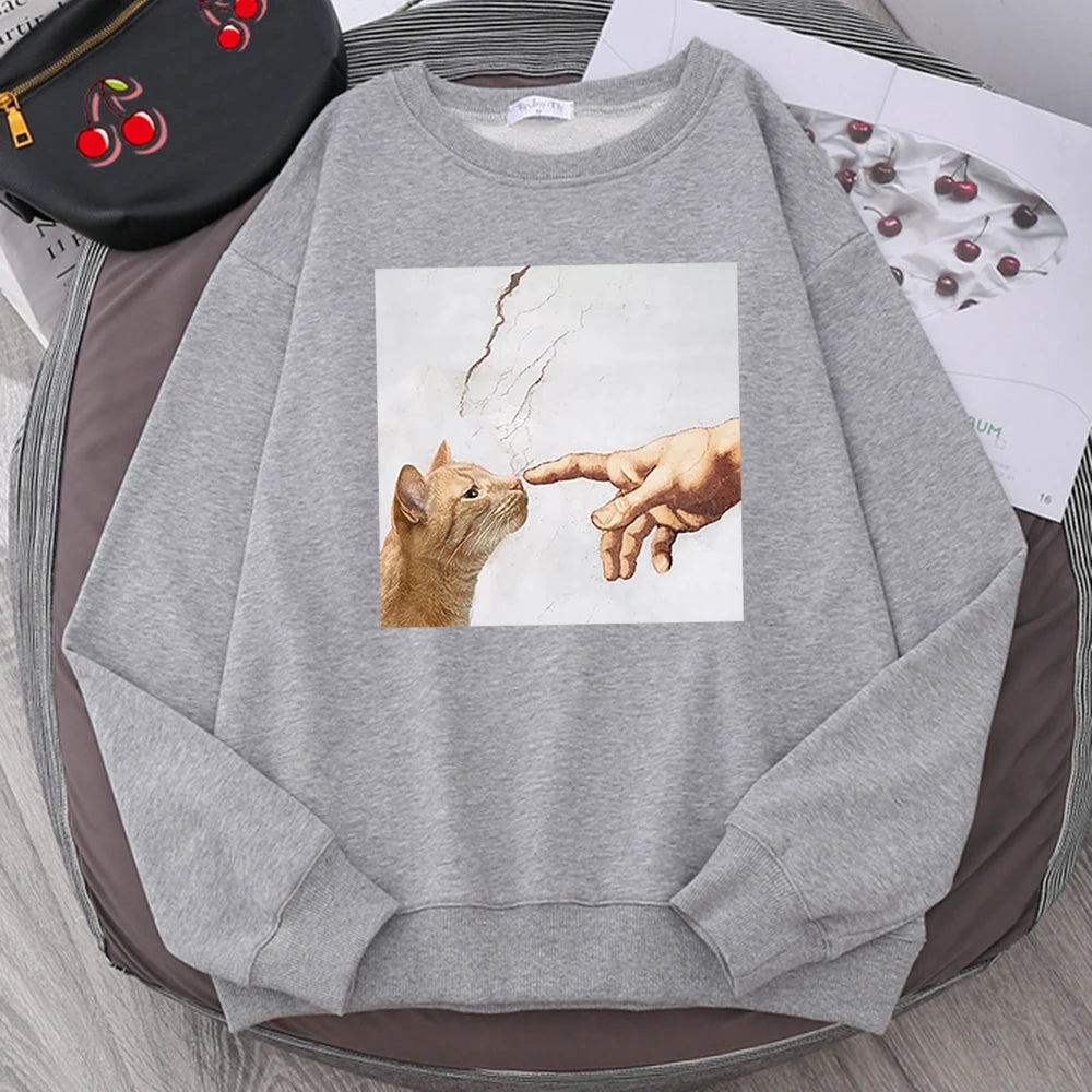 Cartoon Cat Print Hoodie - Men's Oversized Anime Casual Sweatshirt