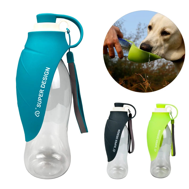 580ml Portable Silicone Dog Water Bottle & Travel Bowl – Outdoor Pet Dispenser