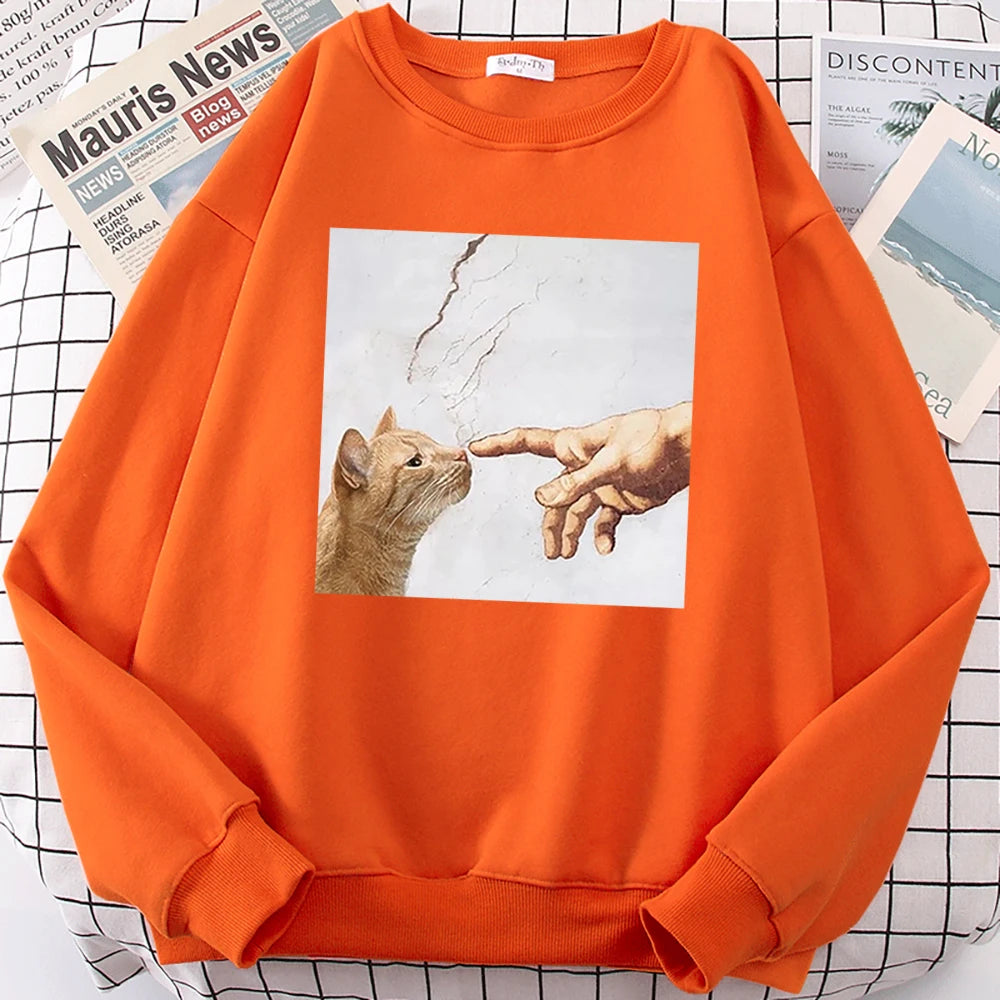 Cartoon Cat Print Hoodie - Men's Oversized Anime Casual Sweatshirt