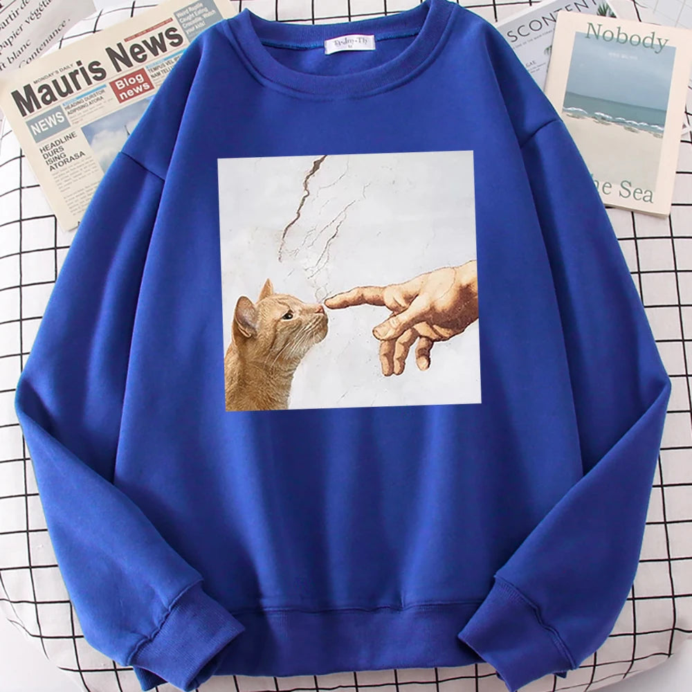 Cartoon Cat Print Hoodie - Men's Oversized Anime Casual Sweatshirt