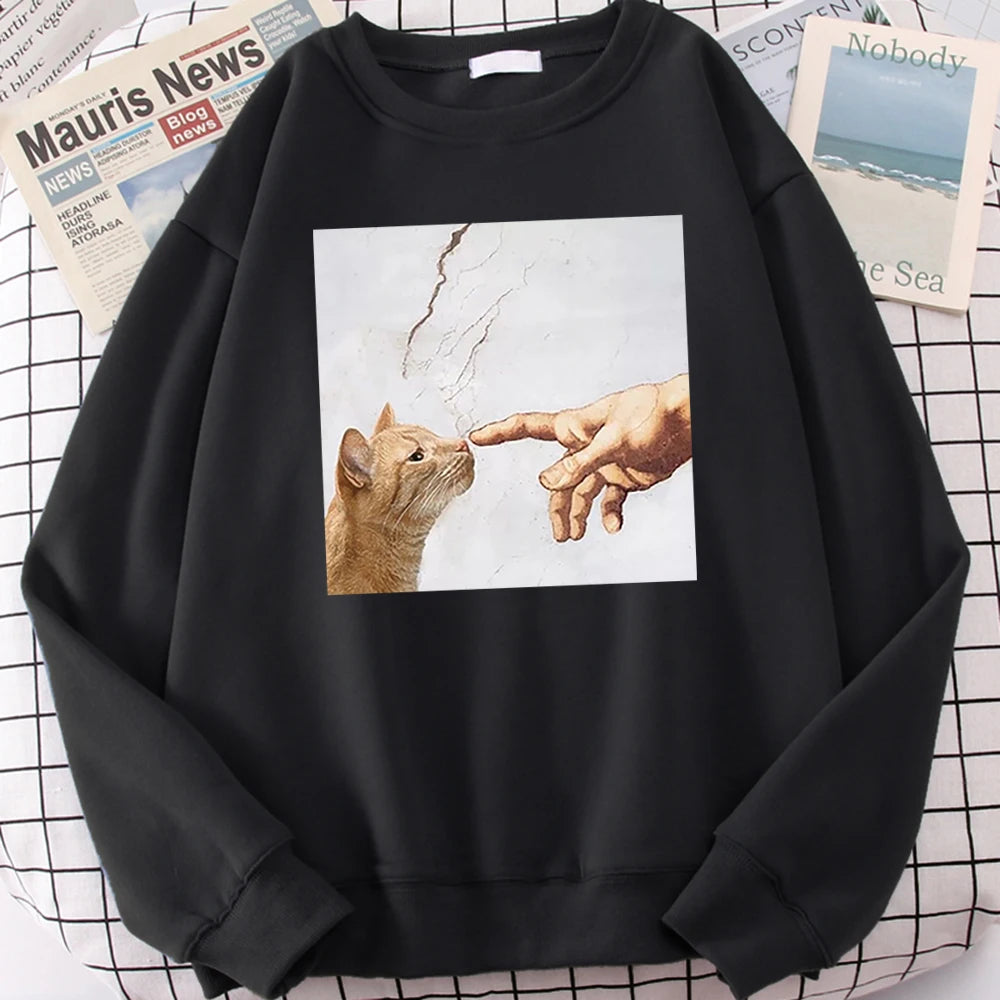 Cartoon Cat Print Hoodie - Men's Oversized Anime Casual Sweatshirt