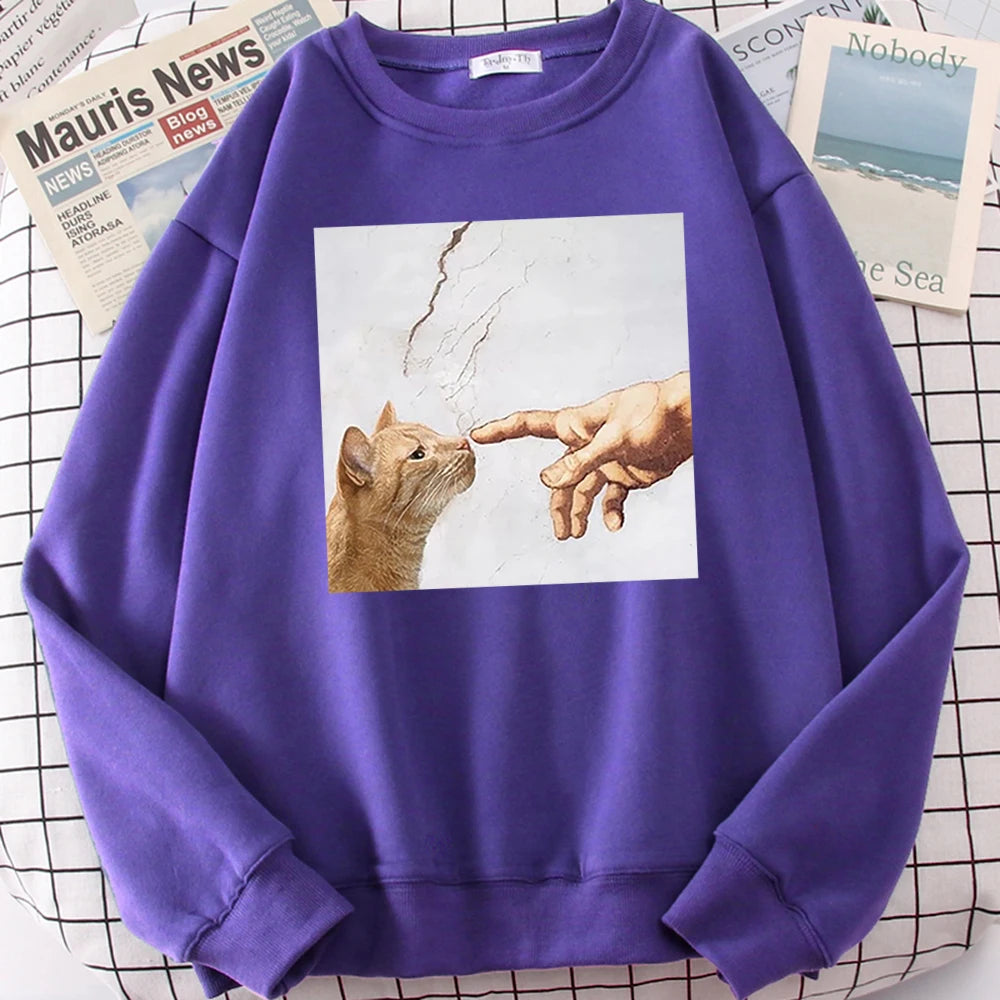 Cartoon Cat Print Hoodie - Men's Oversized Anime Casual Sweatshirt