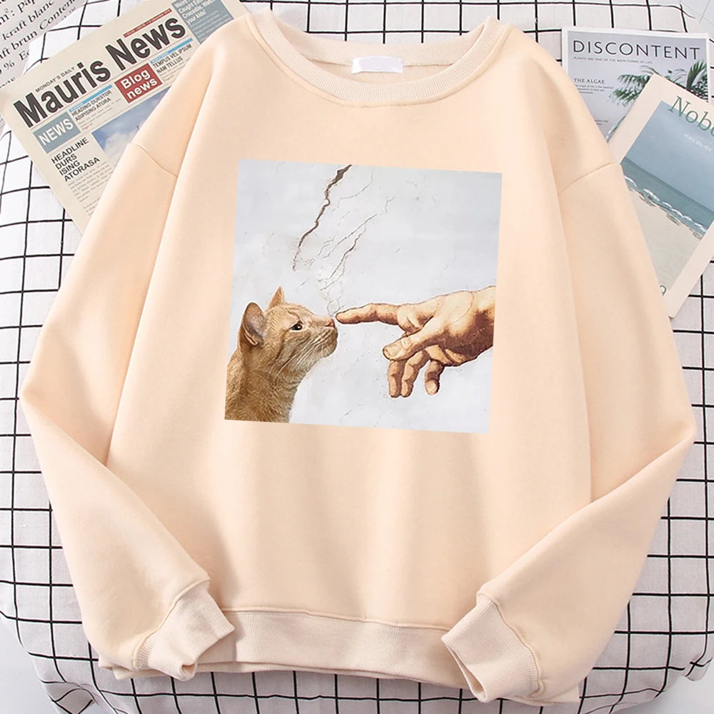 Cartoon Cat Print Hoodie - Men's Oversized Anime Casual Sweatshirt