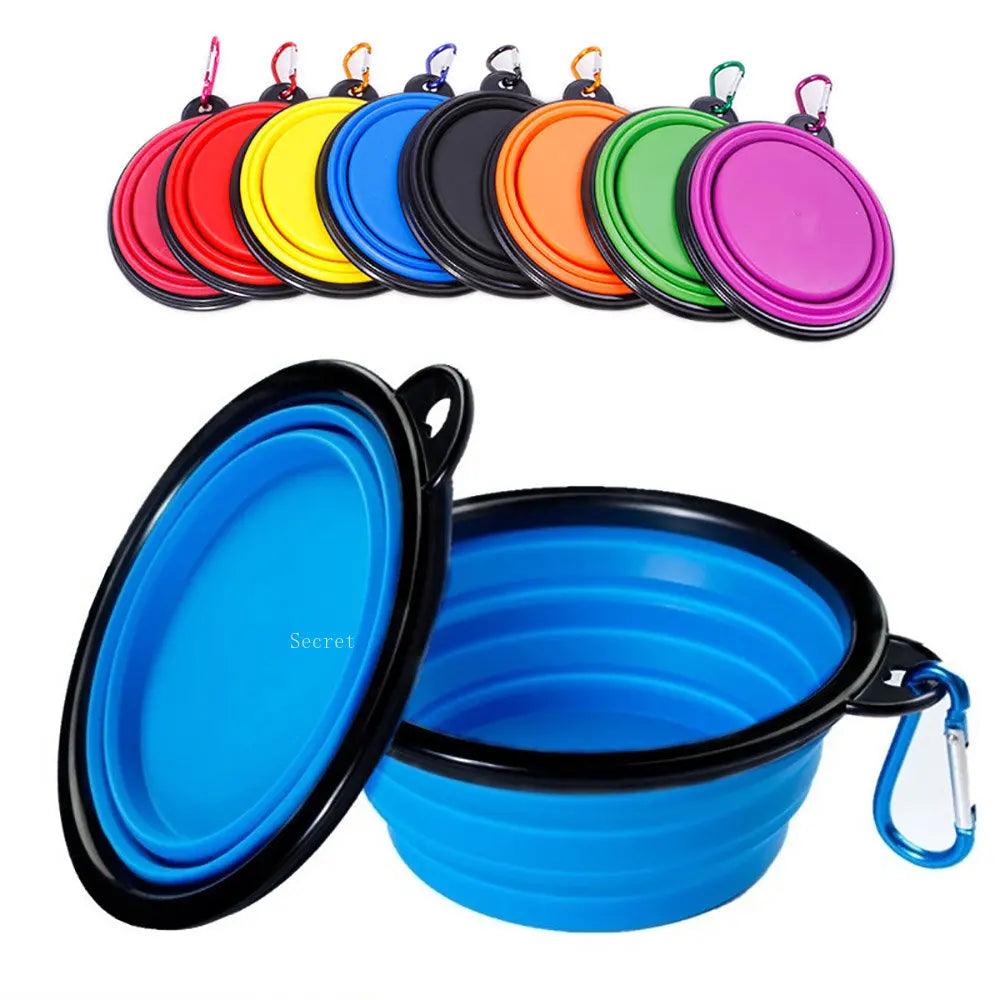 Collapsible Silicone Dog Food & Water Bowl – Portable Folding Pet Bowl with Carabiner
