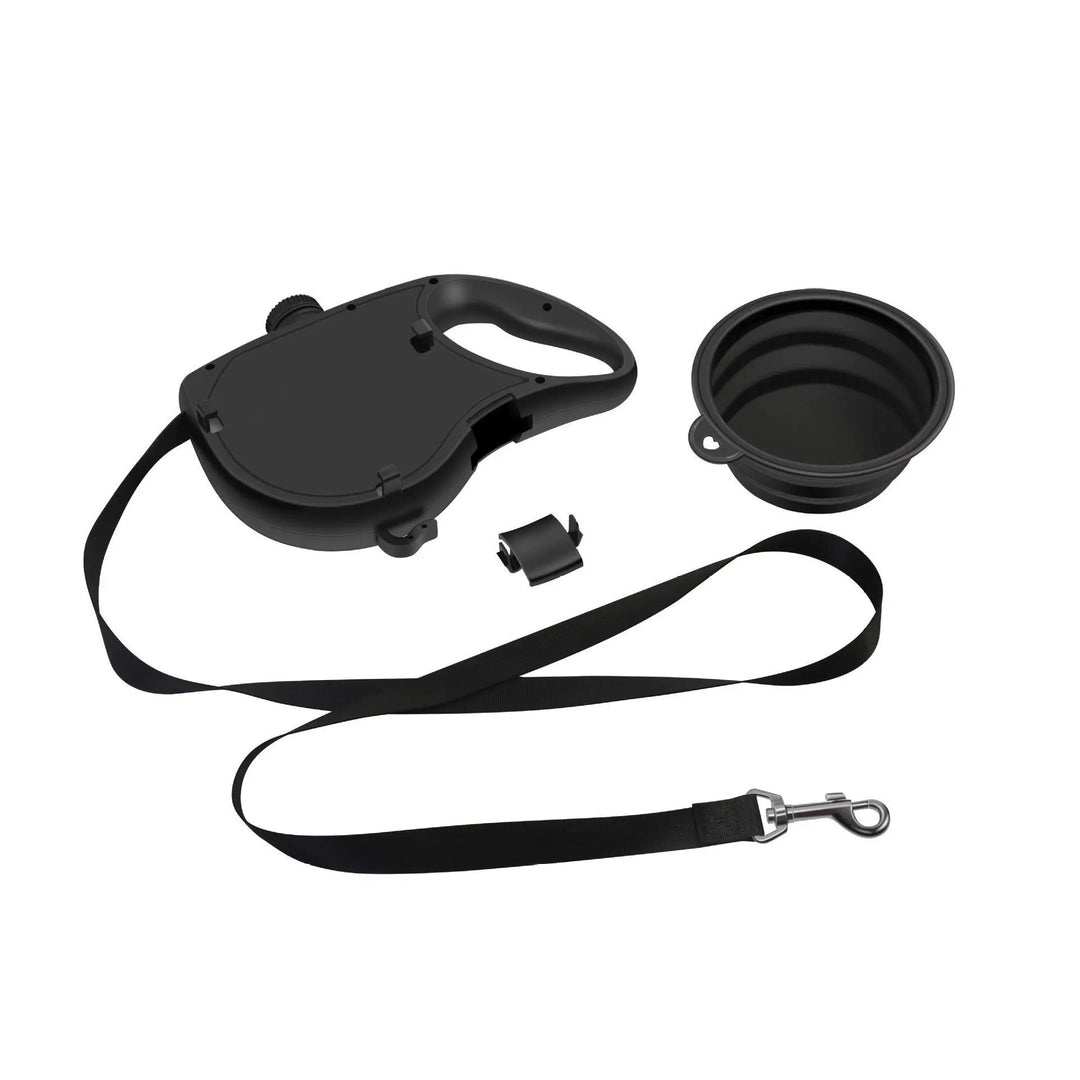 3-in-1 Retractable Dog Leash with Water Bottle & Bowl – Portable Pet Walking Lead