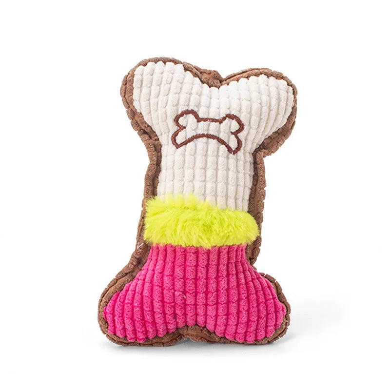 1pc Plush Bone Dog Squeaky Chew Toy for Small & Medium Breed Puppies