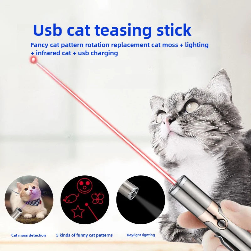 USB Rechargeable Infrared Laser Cat Toy – Interactive Multifunctional Pet Stick