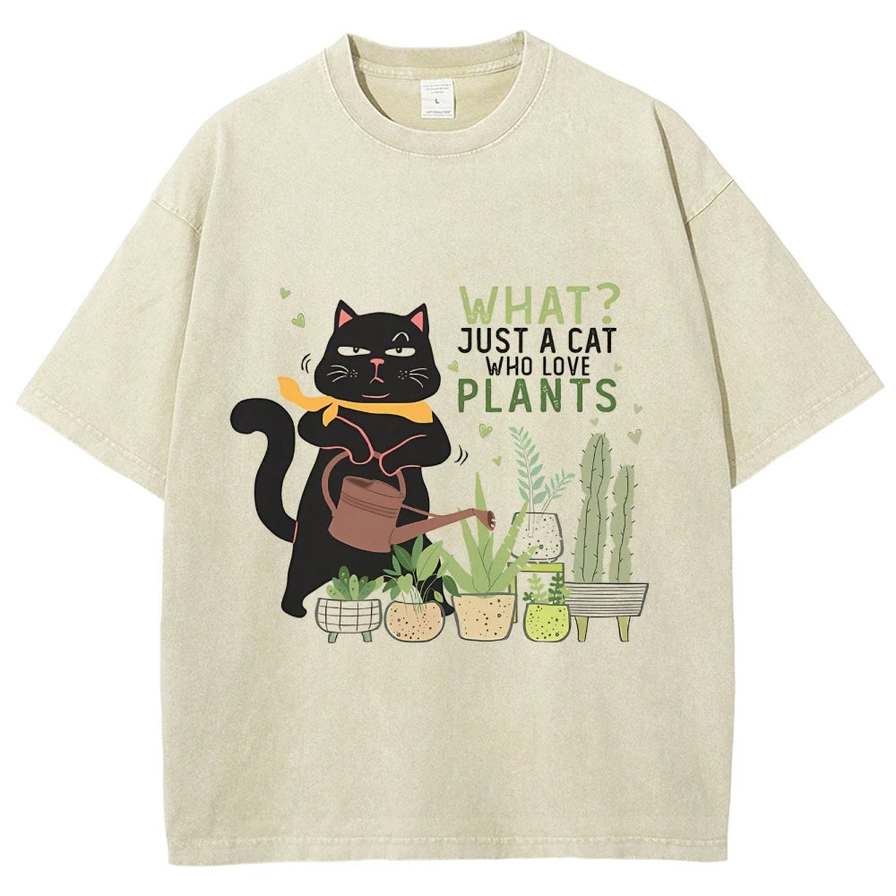 Fresh Flower Black Cat Print T-Shirt - Pure Cotton Unisex Summer Tee