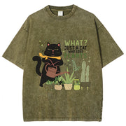 Fresh Flower Black Cat Print T-Shirt - Pure Cotton Unisex Summer Tee