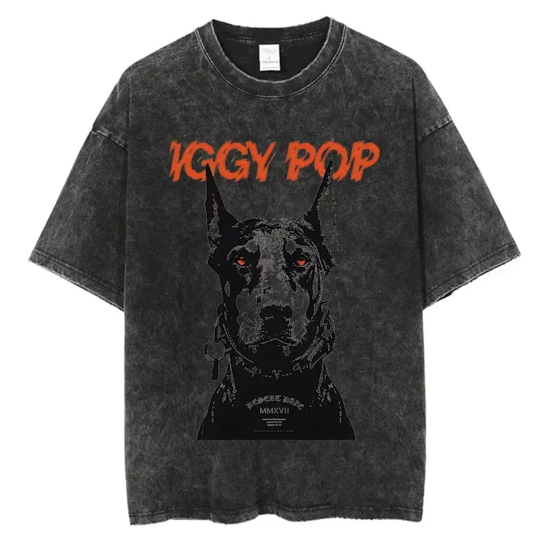 Animal Cat Print Vintage Washed T-Shirt - Y2K Cotton Hip Hop Tee