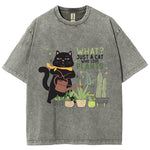 Load image into Gallery viewer, Fresh Flower Black Cat Print T-Shirt - Pure Cotton Unisex Summer Tee
