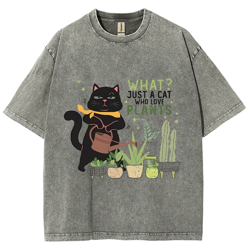 Fresh Flower Black Cat Print T-Shirt - Pure Cotton Unisex Summer Tee