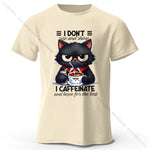 Load image into Gallery viewer, Coffee Loving Cat Print T-Shirt - 100% Cotton Unisex Round Neck Tee
