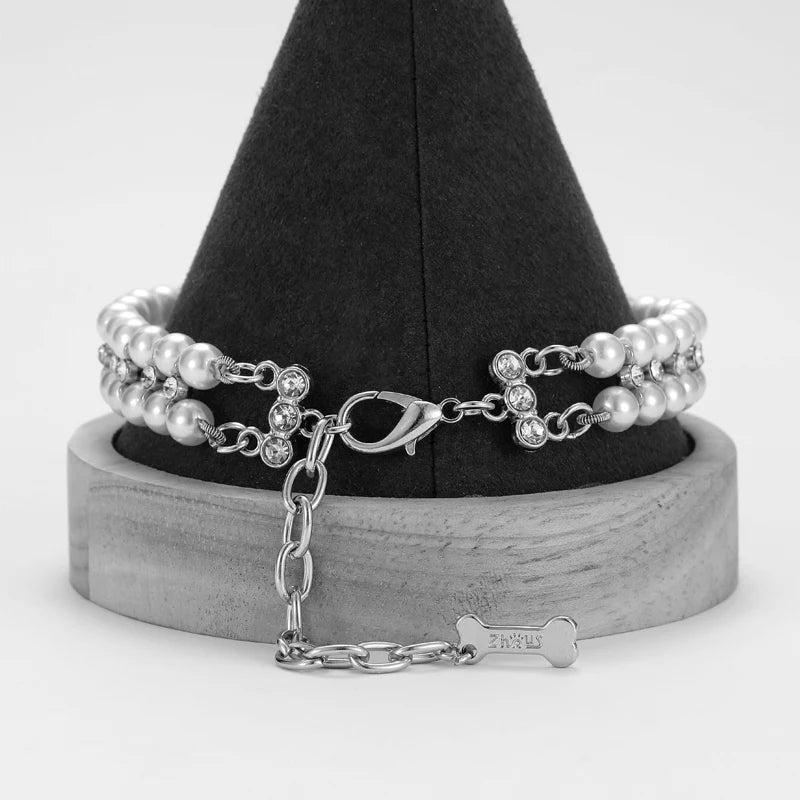 Luxury Pearl Rhinestone Cat & Puppy Necklace Collar for Small Dogs & Cats