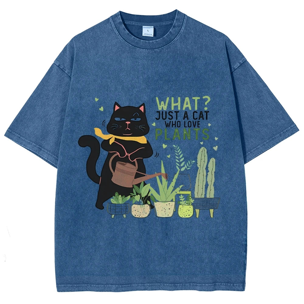 Fresh Flower Black Cat Print T-Shirt - Pure Cotton Unisex Summer Tee