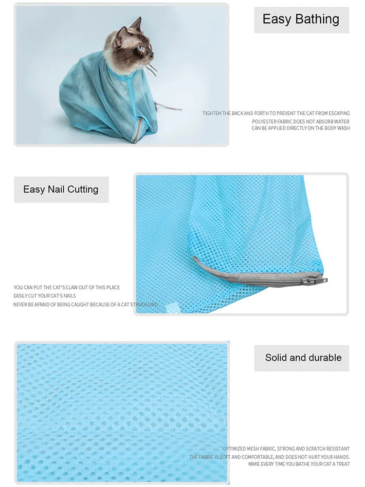Breathable Mesh Cat Bathing & Grooming Bag – Adjustable Anti-Scratch
