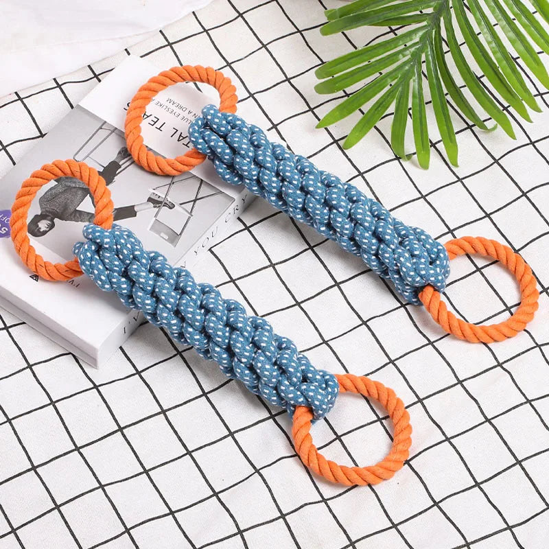 Braided Cotton Rope Dog Toy – Double Ring Chew for Teeth Cleaning