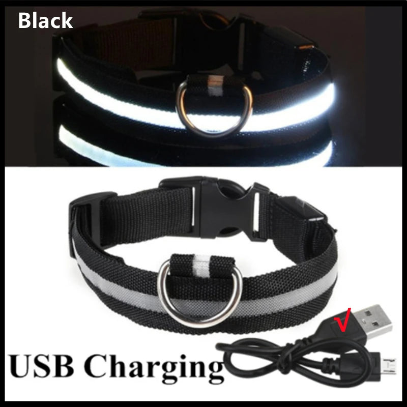 USB Rechargeable LED Dog Collar – Adjustable Glowing Safety Light for Pets