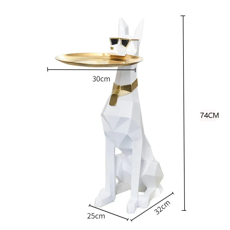 Large Doberman Side Table - Big Dog Statue Tray Living Room Decor