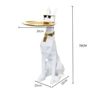 Large Doberman Side Table - Big Dog Statue Tray Living Room Decor