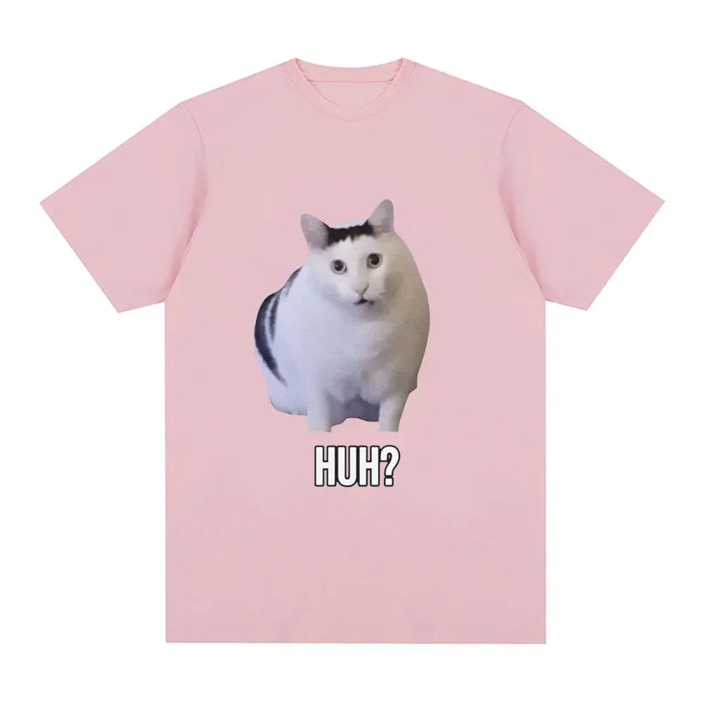 Cat Saying Huh? Funny Meme T-Shirt - 100% Cotton Oversized Tee