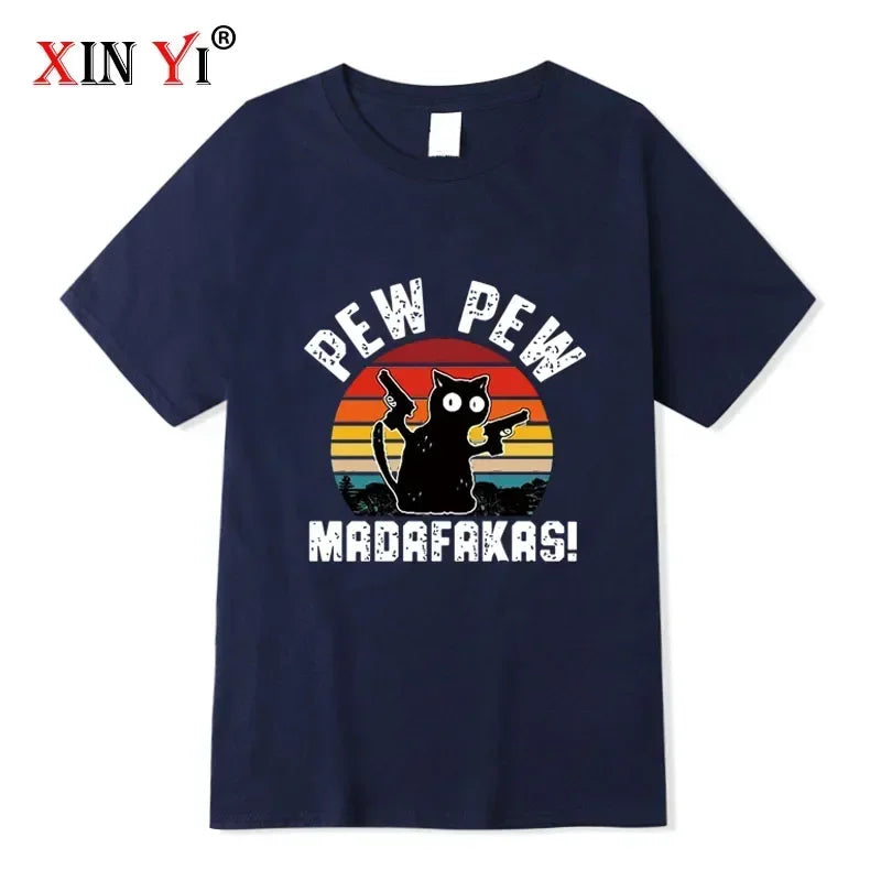 Summer Casual Men's T-Shirt - 100% Cotton Cool Funny Cat Print Tee