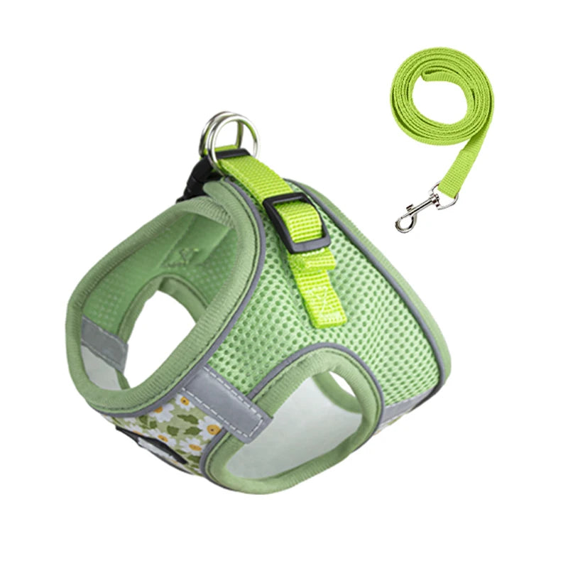 Floral Pet Harness and Leash Set - Reflective Anti-Escape for Dog&Cat