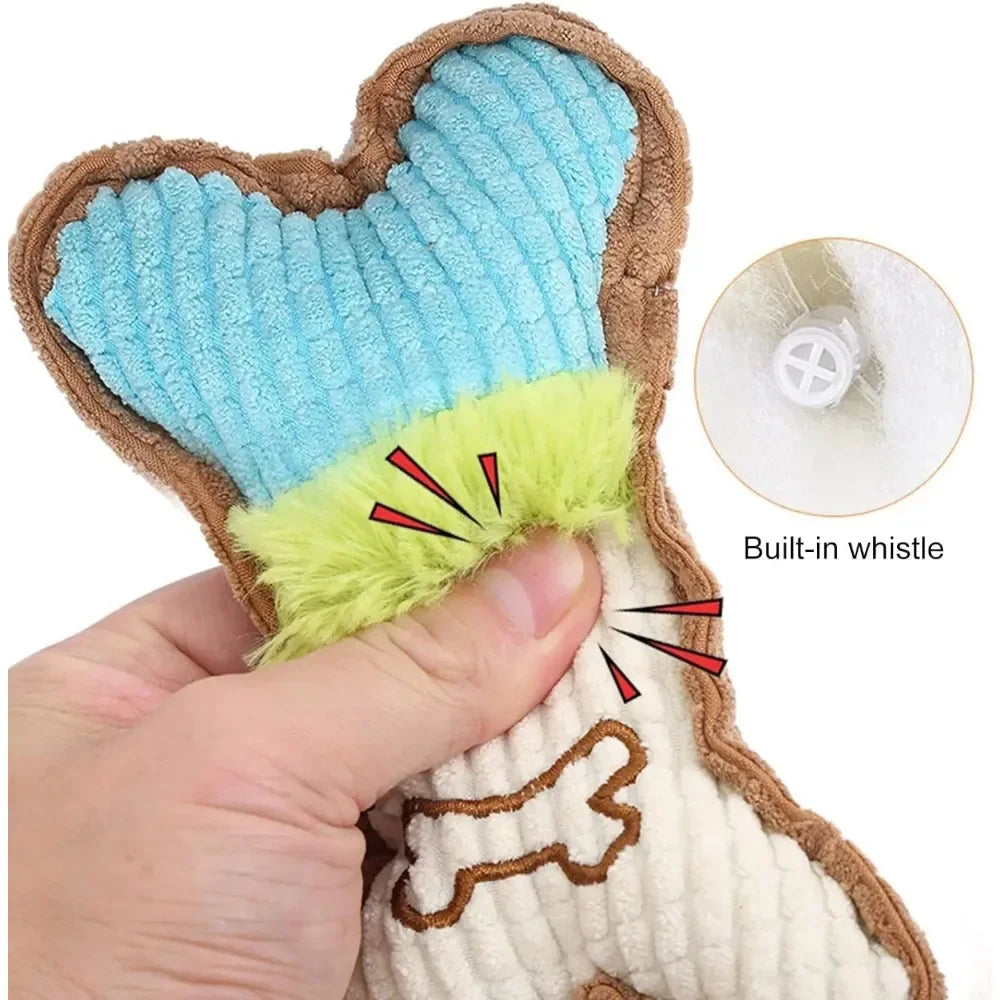 1pc Plush Bone Dog Squeaky Chew Toy for Small & Medium Breed Puppies