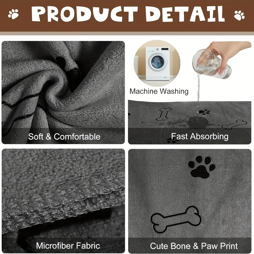 Pet Microfiber Bath Towel 60x100cm - Quick-Drying Absorbent Towel