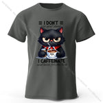 Load image into Gallery viewer, Coffee Loving Cat Print T-Shirt - 100% Cotton Unisex Round Neck Tee
