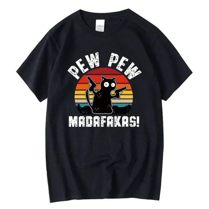 Summer Casual Men's T-Shirt - 100% Cotton Cool Funny Cat Print Tee