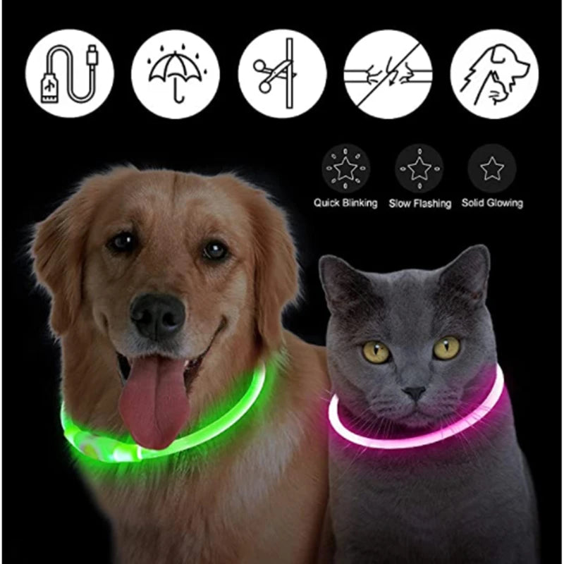 USB Rechargeable LED Dog Collar – Adjustable Glowing Safety Light for Pets