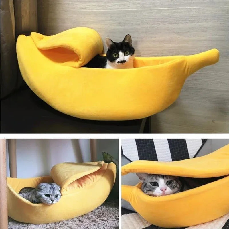 Banana Shaped Pet Bed - Warm Cozy Basket for Dogs & Cats