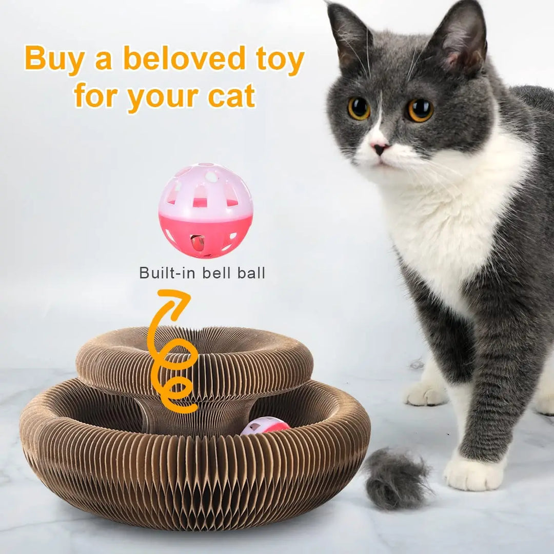 Round Magic Cat Scratching Board with Ball – Claw Care & Play