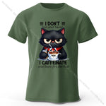 Load image into Gallery viewer, Coffee Loving Cat Print T-Shirt - 100% Cotton Unisex Round Neck Tee
