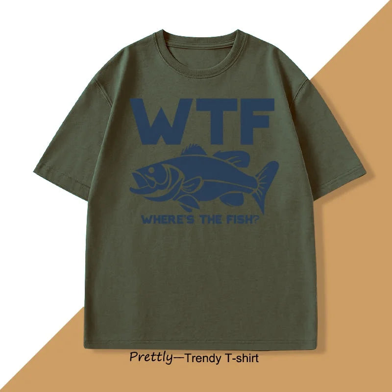 Funny WTF Where Is The Fish T-Shirt – Men’s Casual Fishing Tee, Summer Cotton