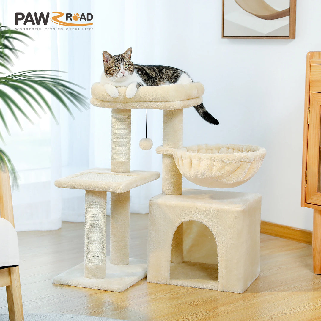Cat Tree Tower - Scratch Posts, Hammock & Removable Top Perch