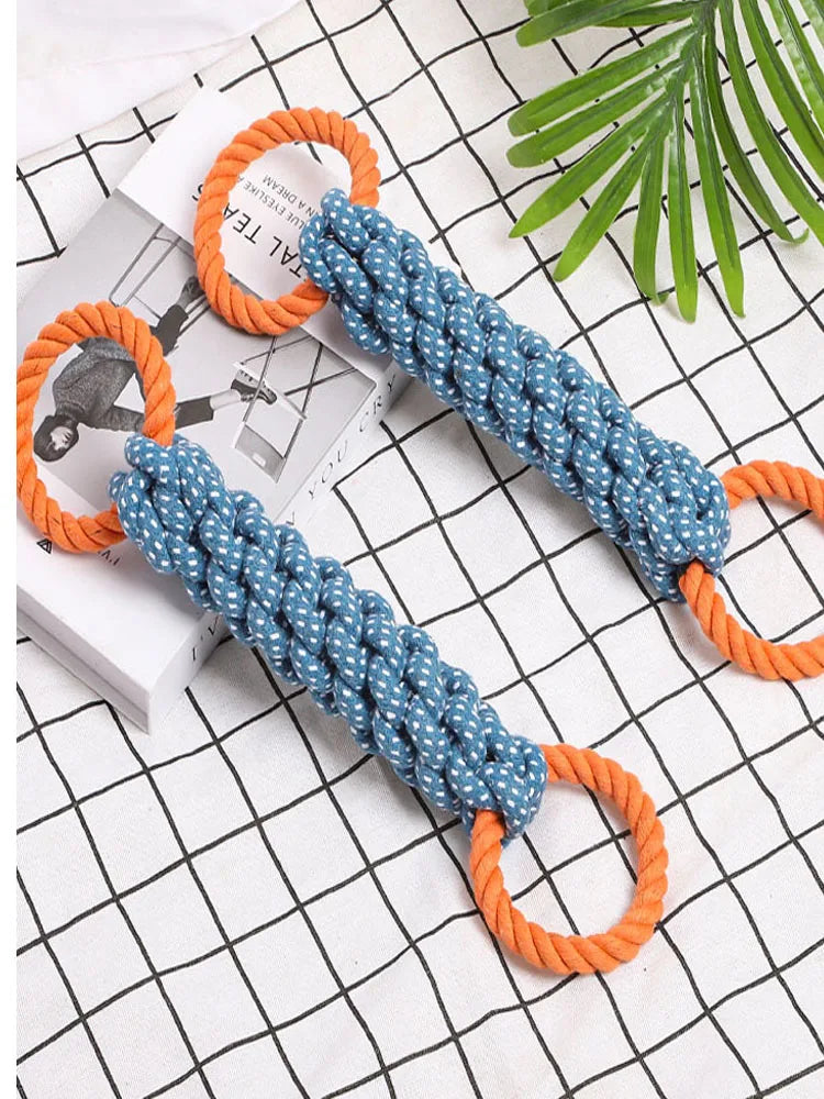 Braided Cotton Rope Dog Toy – Double Ring Chew for Teeth Cleaning
