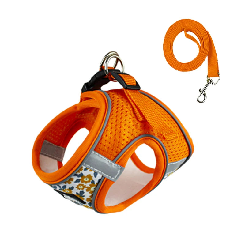 Floral Pet Harness and Leash Set - Reflective Anti-Escape for Dog&Cat