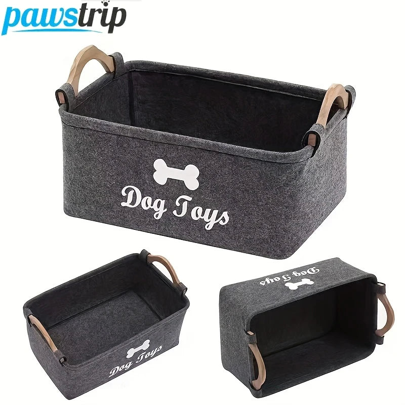 Felt Pet Toy Storage Basket - Foldable Dog Cat Toy Box Container