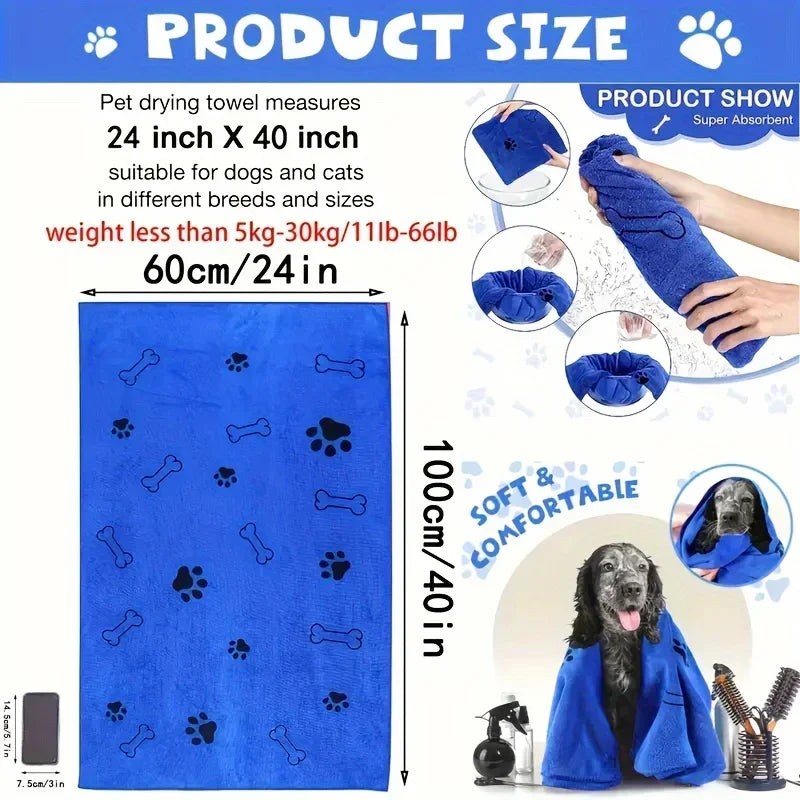 Pet Microfiber Bath Towel 60x100cm - Quick-Drying Absorbent Towel